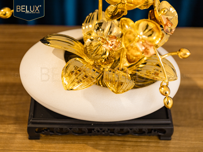 Lan Ngọc Trắng 3 cành mạ vàng 24k 18x7x24cm